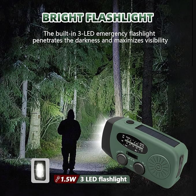 WVL 7400mWh Emergency Weather Radio, Portable Solar Hand Crank Radio AM/FM/NOAA - Image 5