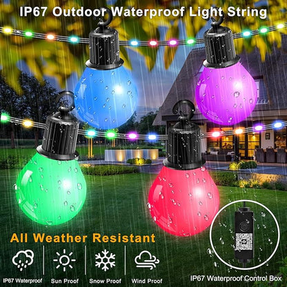 Smart Outdoor String Lights 65.6Ft, RGB IC Color Changing LED Patio Light IP67 - Image 5