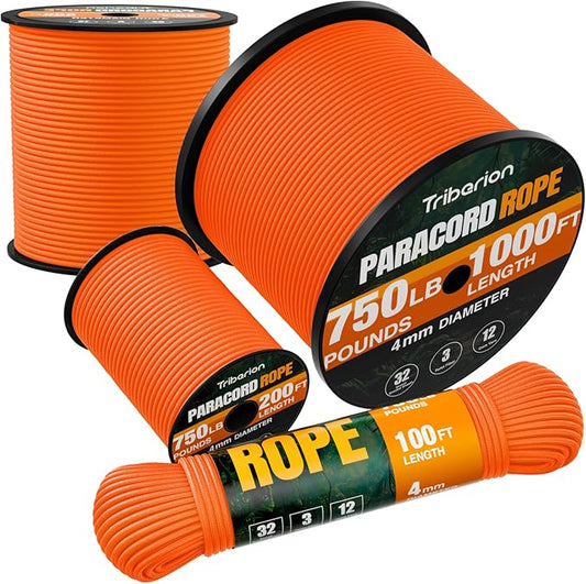 Paracord Rope 750 lb - 1000ft 5/32" Parachute Cord 4MM 12-Strand para Cord - by Triberion