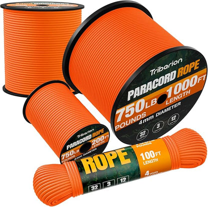 Paracord Rope 750 lb - 100ft 5/32" Parachute Cord 4MM 12-Strand para Cord - by Triberion