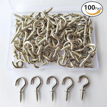 Set of 100 Nickel Plated Metallic Silver Cup Hooks Small Hooks, 1/2 Inch - Image 2
