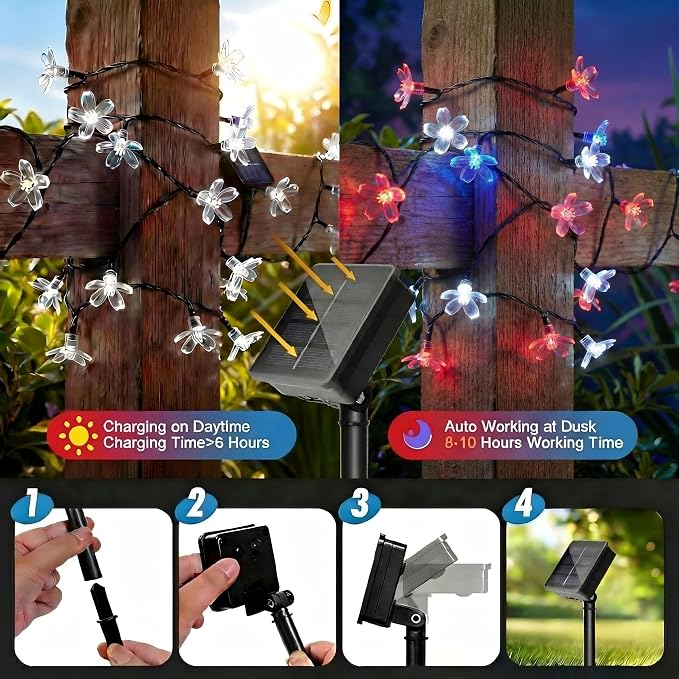 ITICdecor 50 LED Solar Flower String Lights Outdoor Waterproof 4th of July - Image 5