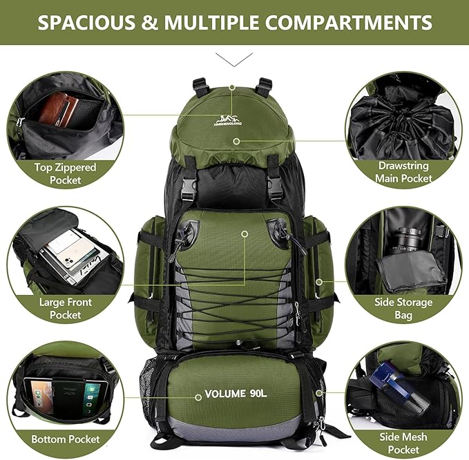 90L Hiking Backpack, Waterproof Camping Bag - Image 3