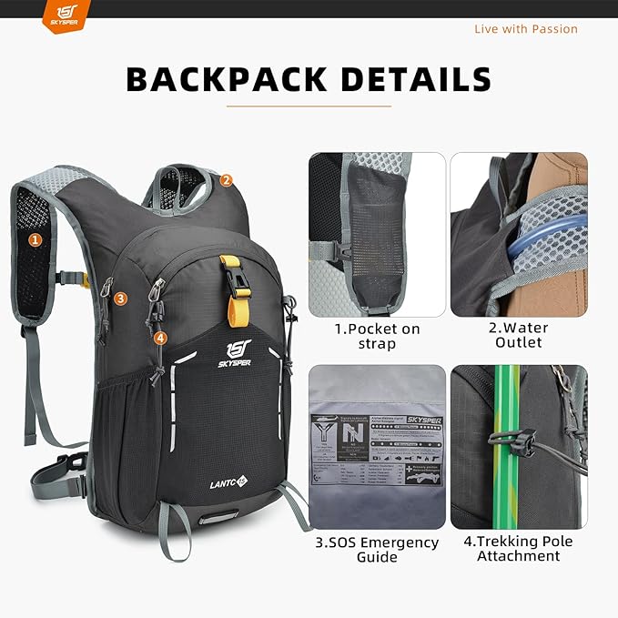 SKYSPER Small Hiking Backpack - 15L Travel Daypack Lightweight Bag Water - Image 5
