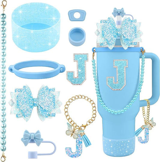 9PCS Blue for Stanley Cup Accessories Set Bling Initials Bow Charms for Stanley by Unknown