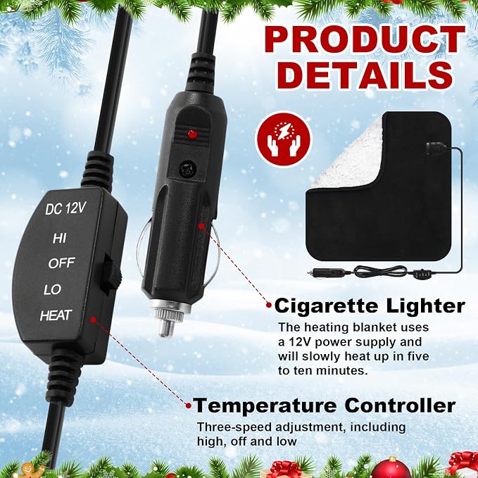 Tuanse 16 x 16 Inches Car Electric Blanket 12 Volt Heated Car Blanket - Image 4