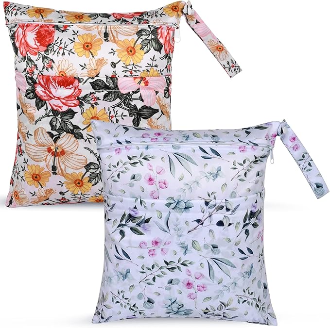 2 Pcs Wet Dry Bags for Baby Cloth Diapers, Washable Travel Bags, Gym Bag for by Welcometoeaxin