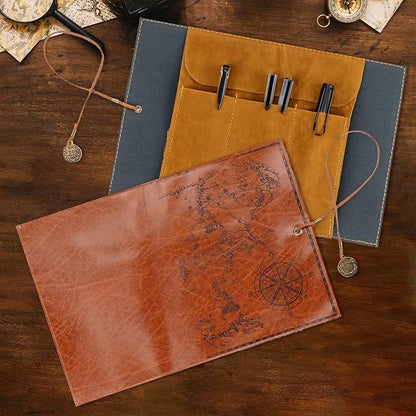 4 Pieces Leather Pencil Case, Creative Map Rollup Pencil Bag, Vintage Makeup - Image 8