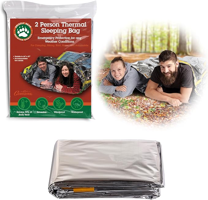Emergency Thermal Mylar 2 Person Sleeping Bags -Ultra Compact by GrizzlyGear