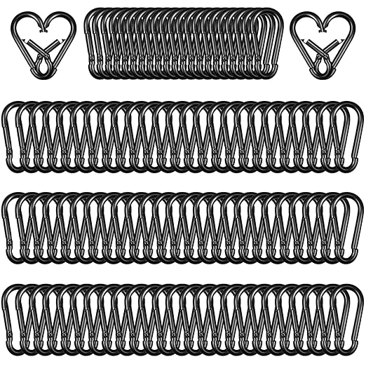 100 Pack 1.57" Heavy Duty Carabiner Clips, M4 Black Galvanized Steel Spring by SEUNGCH