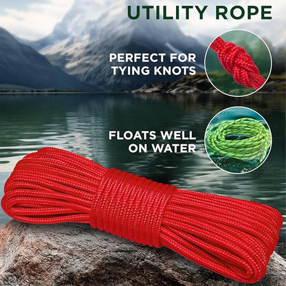 TECEUM Rope – 90 Feet x 3/8 Inch – Red – Strong All-Purpose Utility Rope – - Image 3