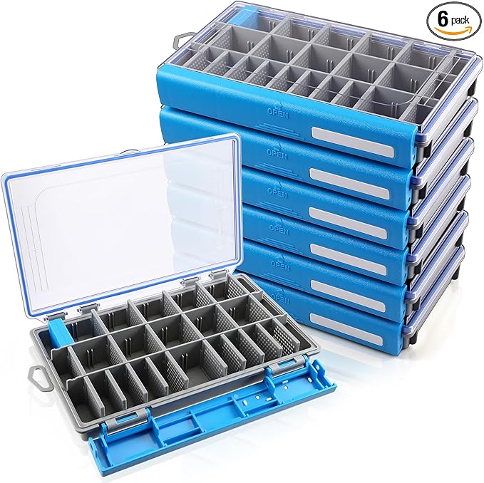 Junkin 6 Pack 3600 Fishing Tackle Boxes Waterproof, High-vis Blue Lure by Junkin