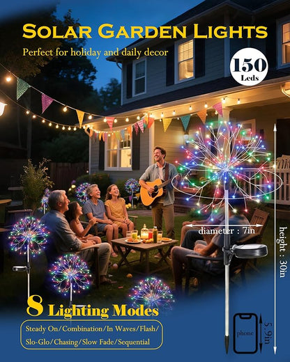 Solar Garden Lights Outdoor Yard Decorations, 8 Pack 150Leds Pathway Lights - Image 2
