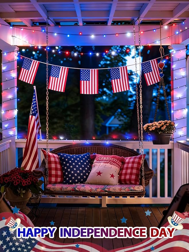 2 Pack 200 LED Red White and Blue Solar String Lights Outdoor Waterproof - Image 4