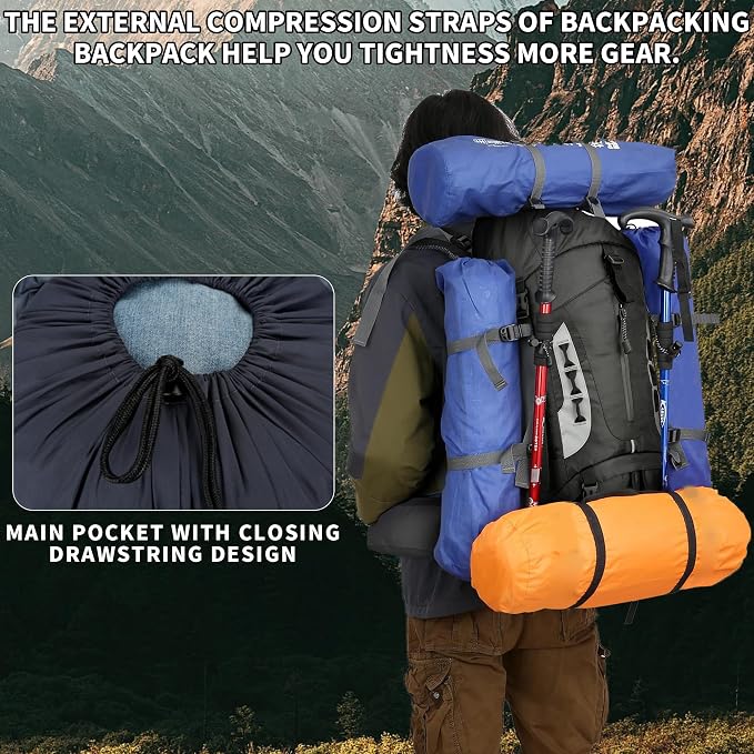 75L Hiking Backpack with Rain Cover Waterproof Camping Backpack Shoes Warehouse - Image 3