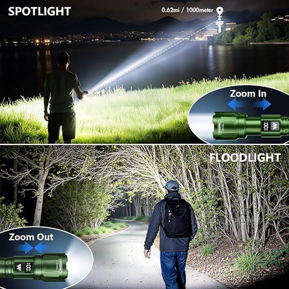 WdtPro LED Rechargeable Flashlight 2 Pack, Super Bright Zoomable 6000 Lumens - Image 2
