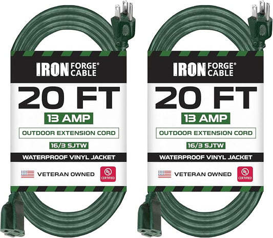 Iron Forge Cable 2 Pack Weatherproof 20 Ft Outdoor Extension Cord by IronForgeCable