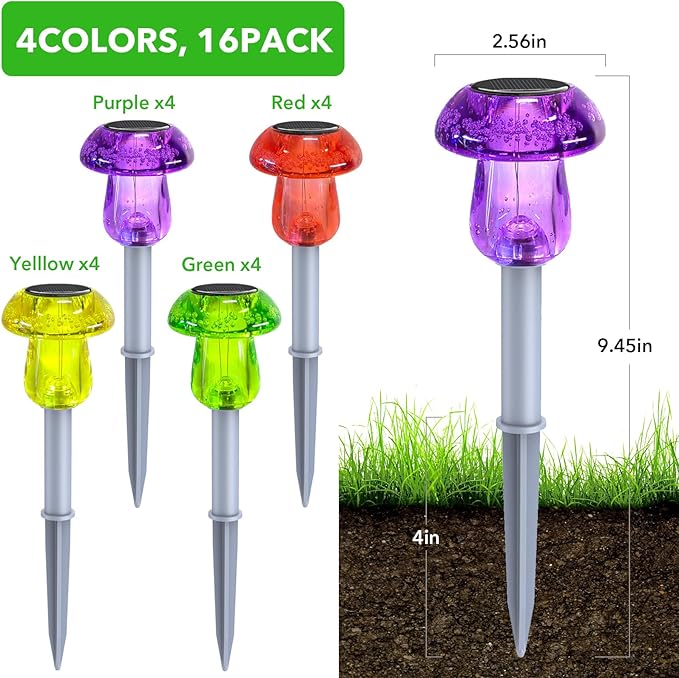 Benany Solar Lights Outdoor, 16 Pack Mushroom Lights Outside Waterproof - Image 3