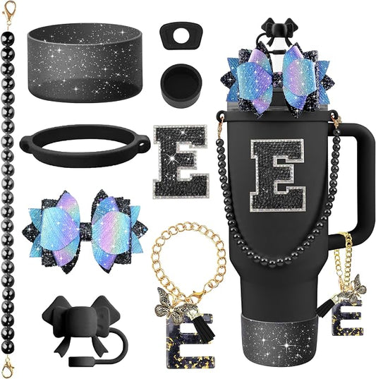 9PCS Black for Stanley Cup Accessories Set Bling Initials Bow Charms for by Unknown