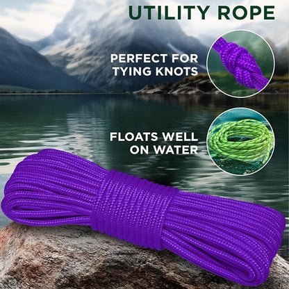 TECEUM Rope – 90 Feet x 3/8 Inch – Purple – Strong All-Purpose Utility Rope – - Image 3