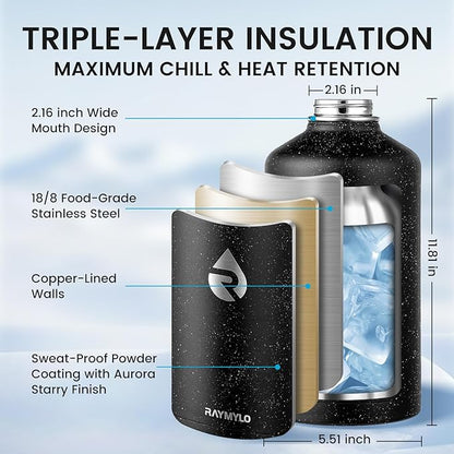 RAYMYLO 128oz Insulated Water Bottle, Triple Wall Vacuum Stainless Steel Water - Image 4