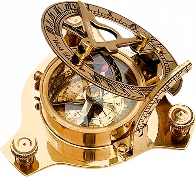 Vintage Shiny Brass Pirate's Booty Compass – Nautical Maritime Sundial by collectiblesBuy