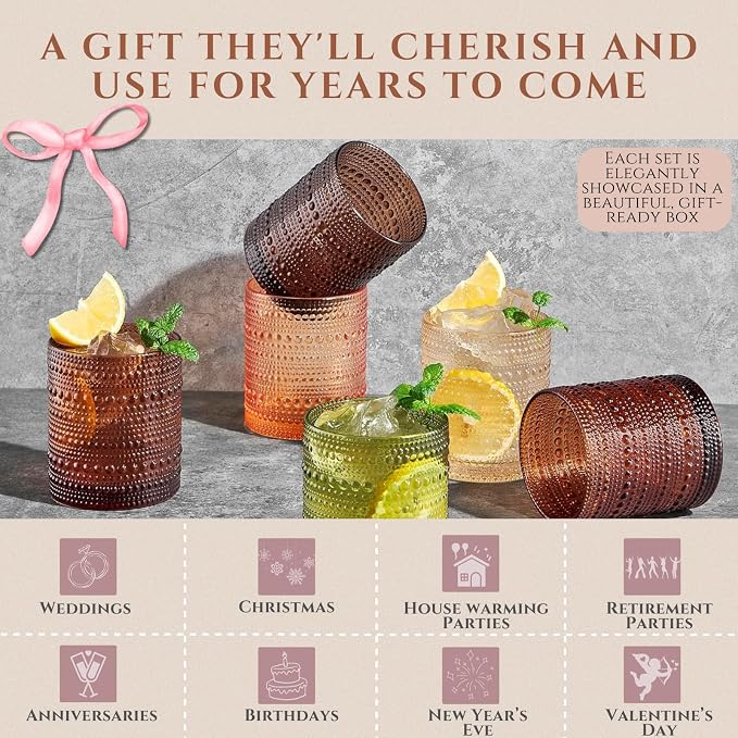 Hobnail Beaded Highball Drinking Tumbler Glasses | Set of 6 | Venus Sand Colors - Image 3
