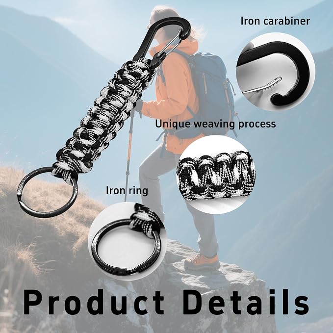 3PCS Paracord Keychain with Carabiner Clip, Braided Rope Key Chain Lanyard - Image 4