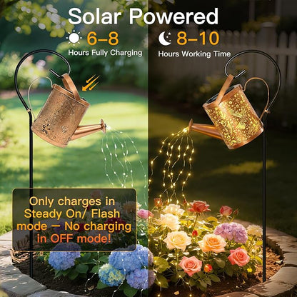 Ollny Solar Watering Can with Cascading Lights Outdoor Garden Decor, Birthday - Image 2