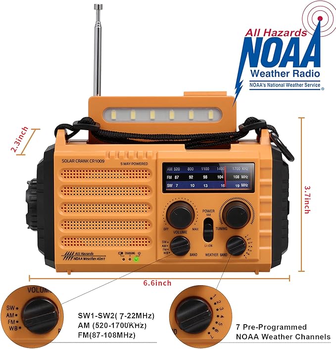 NOAA Weather Radio AM/FM/Shortwave, 5 Way Powered Emergency Radio - Image 4