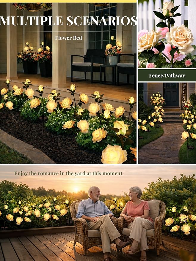 GIGALUMI Solar Lights Outdoor for Garden Decor, 3 Pack Solar Flower Lights - Image 6