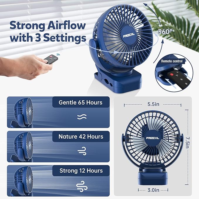 Clip on Fan 65 Hours Portable Desk Fan Rechargeable - Image 3