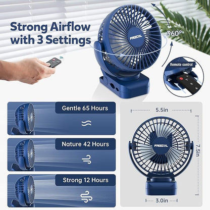 Clip on Fan 65 Hours Portable Desk Fan Rechargeable - Image 3