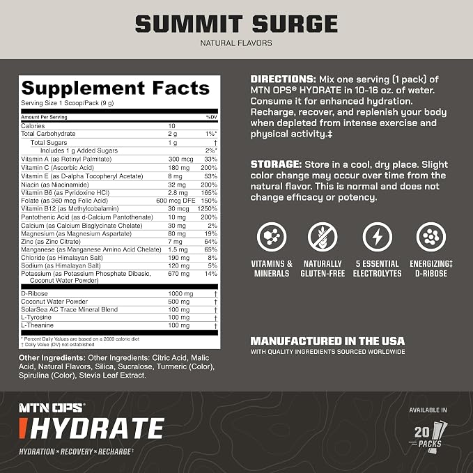 MTN OPS Hydrate Low Sugar Electrolyte Powder Drink Mix - Image 3