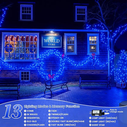 Upgraded Connectable 200 LED String Lights Indoor Outdoor, 66FT Blue Christmas - Image 4