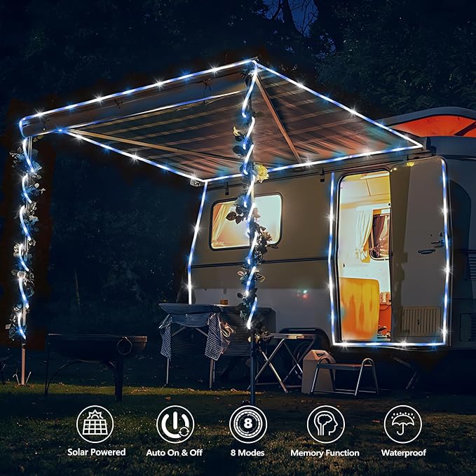 Solar Rope Lights, 2 Packs Total 66ft 200LED Solar String Lights, 8 Modes - Image 2
