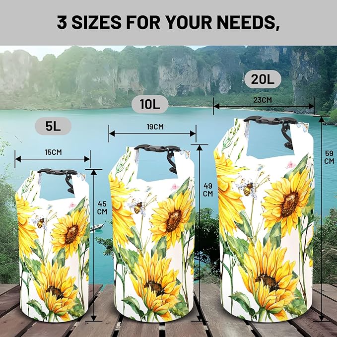 Waterproof Dry Bag, Roll Top Summer Sunflowers Waterproof Backpack 5L/10L/20L - Image 6