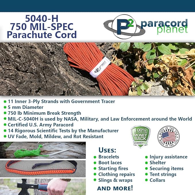 Military Survival Parachute Cord MIL-SPEC Paracord 103 Continuous Feet 750+ - Image 4