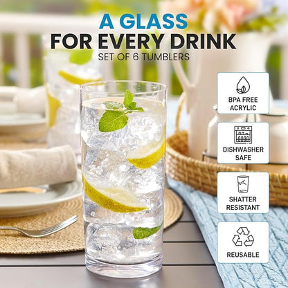 Zulay Kitchen Plastic Drinking Glasses – 24oz Acrylic Shatterproof Water Cups - Image 2