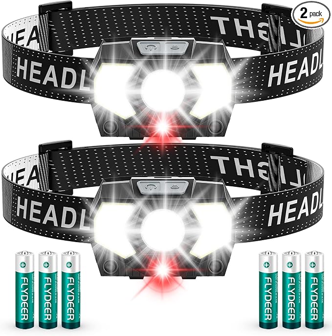 LED Headlamp Battery Powered, Headlight COB 2pcs 1500 Lumens, AAA Batteries by PLUSINTO