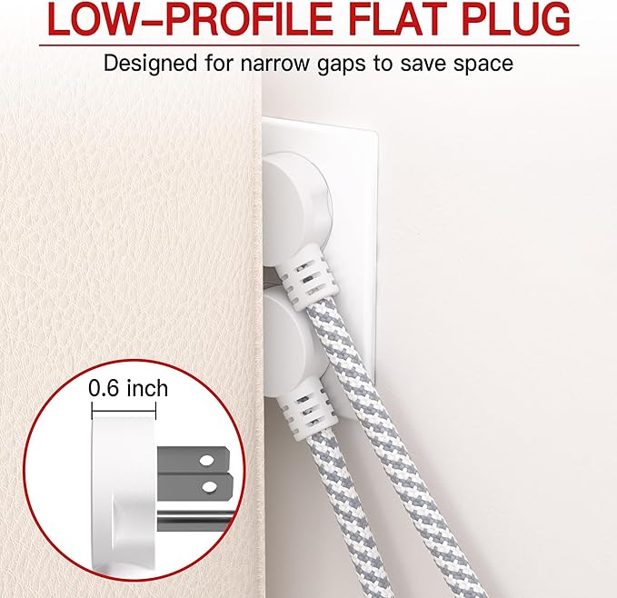 16/3 Flat Plug Braided Extension Cord 3 FT, Indoor 3 Prong Grounded Low Profile - Image 3