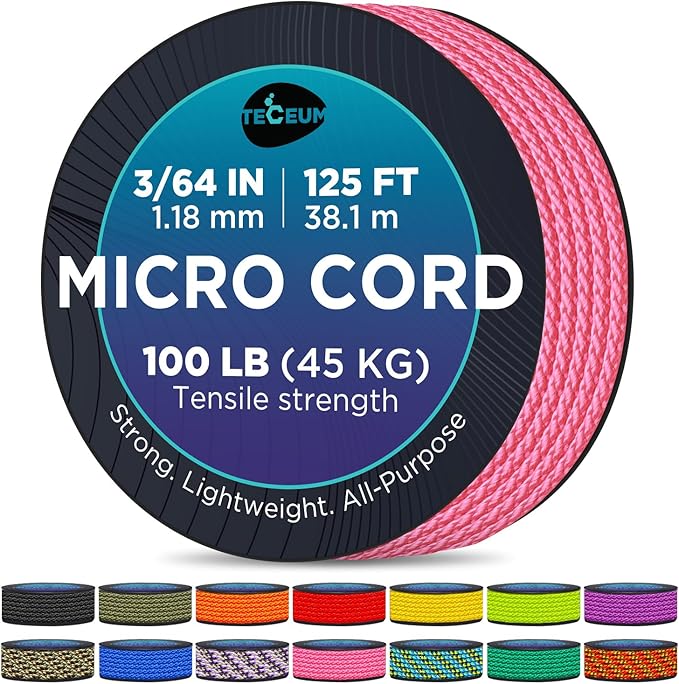 TECEUM Micro Paracord – 1.18 mm X 125 ft – Micro Utility Cord – Thin Braided by TECEUM