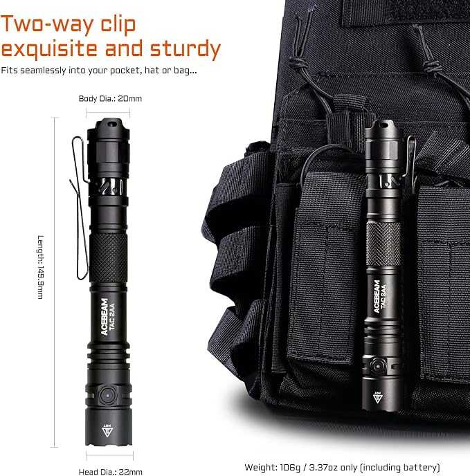 ACEBEAM TAC 2AA EDC Tactical Dual Modes Flashlight Rechargeable, 1600 High - Image 4