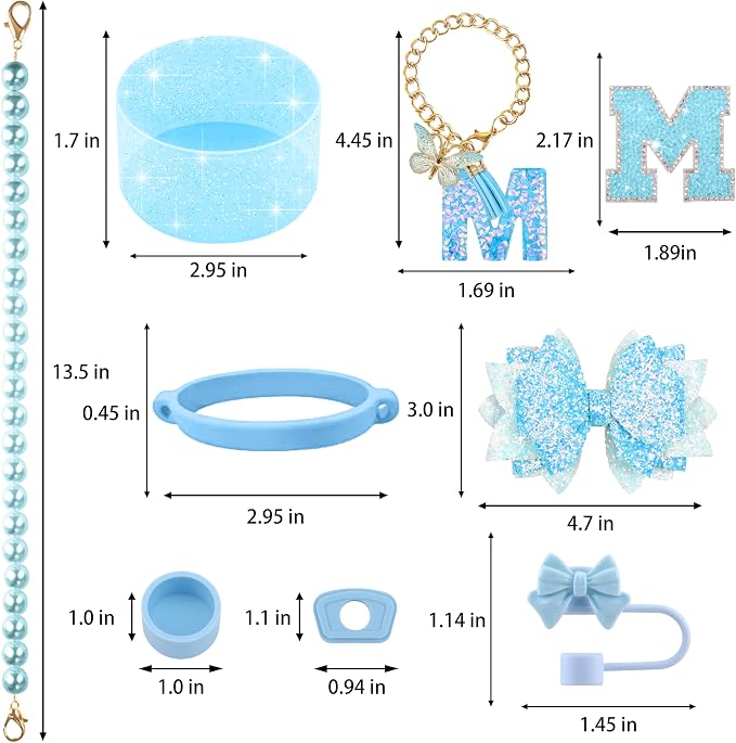 9PCS Blue for Stanley Cup Accessories Set Bling Initials Bow Charms for Stanley - Image 3