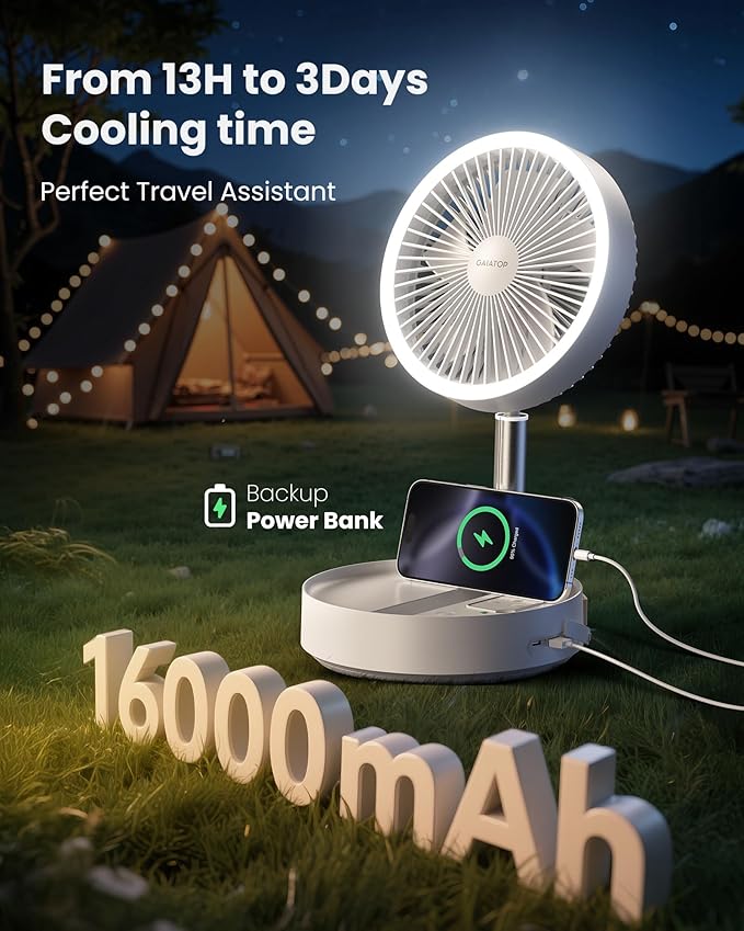 Gaiatop Portable Pedestal Fan 16000mAh Battery, Foldable Oscillating Standing - Image 2