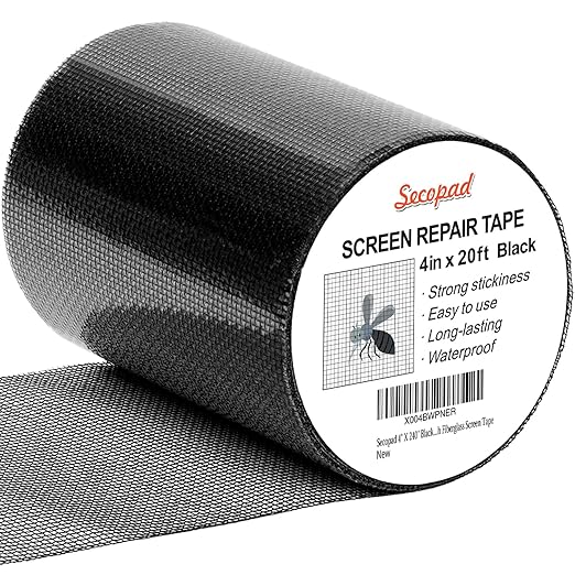 Secopad Black Window Screen Repair Tape, 4 in X 20 FT Kit by Secopad