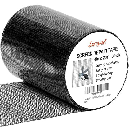 Secopad Black Window Screen Repair Tape, 4 in X 20 FT Kit by Secopad