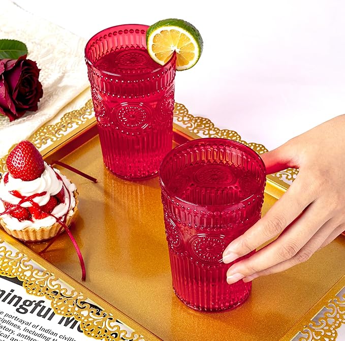 Ciaell 12 Pack Romantic Plastic Water Glasses - 14 Oz Red Vintage Drinking - Image 5