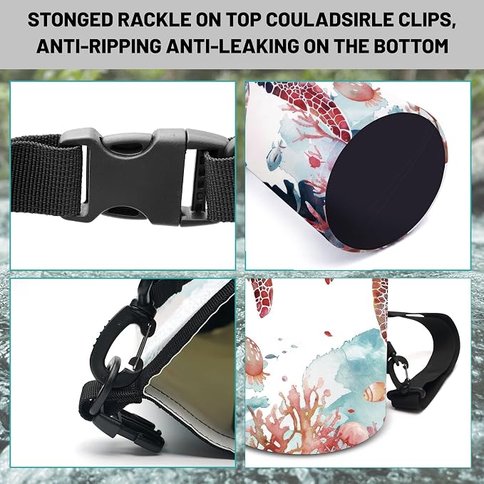 Waterproof Dry Bag, Sea Turtle Jellyfish Coral Red Small Waterproof Backpack - Image 3