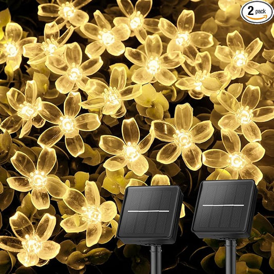 Brightown 2 Pack Total 52FT 120 LED Solar String Lights Flower Outdoor by Brightown